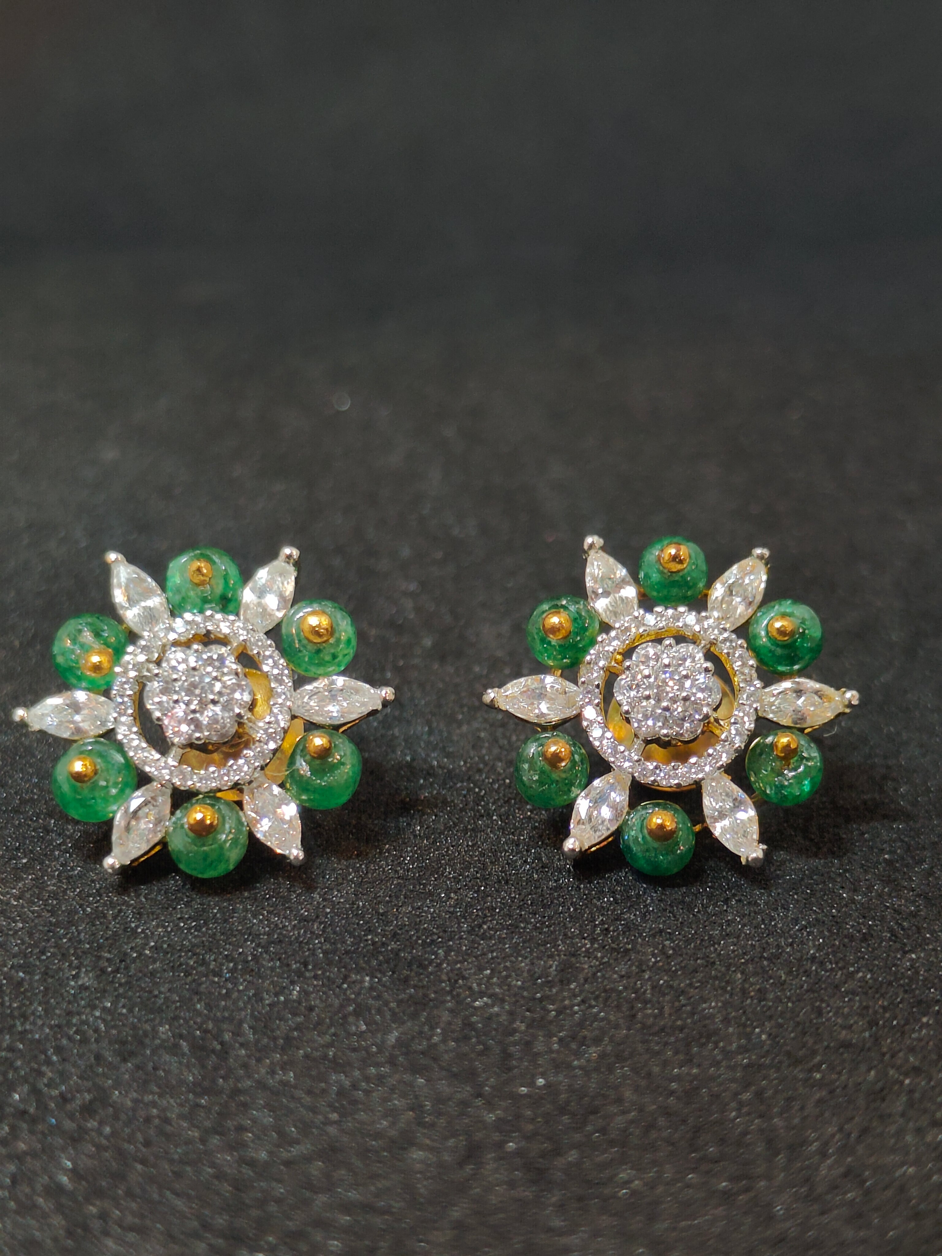 Green Beads Floral CZ Studs