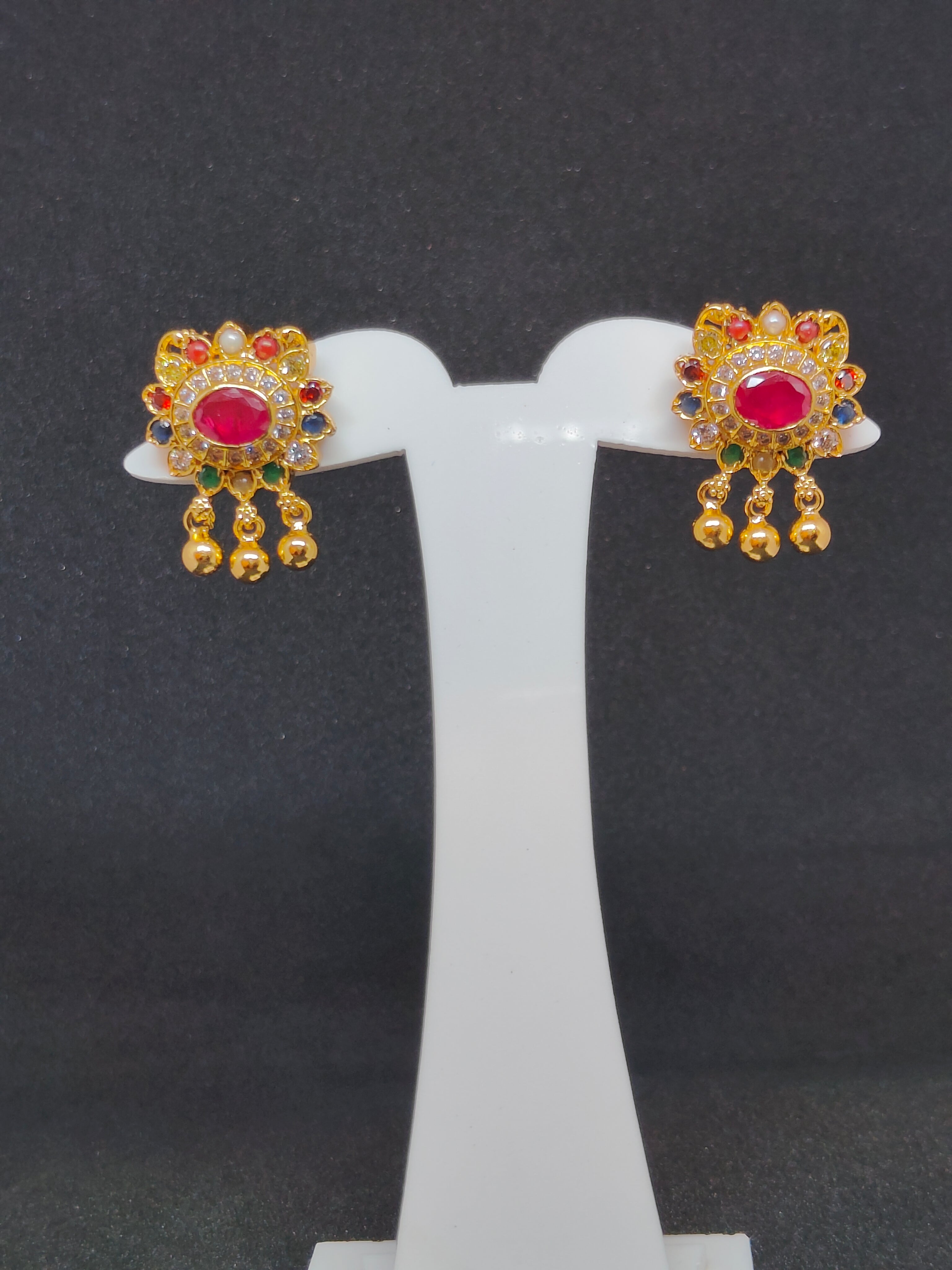 Navarathna Oval Studs with Drops