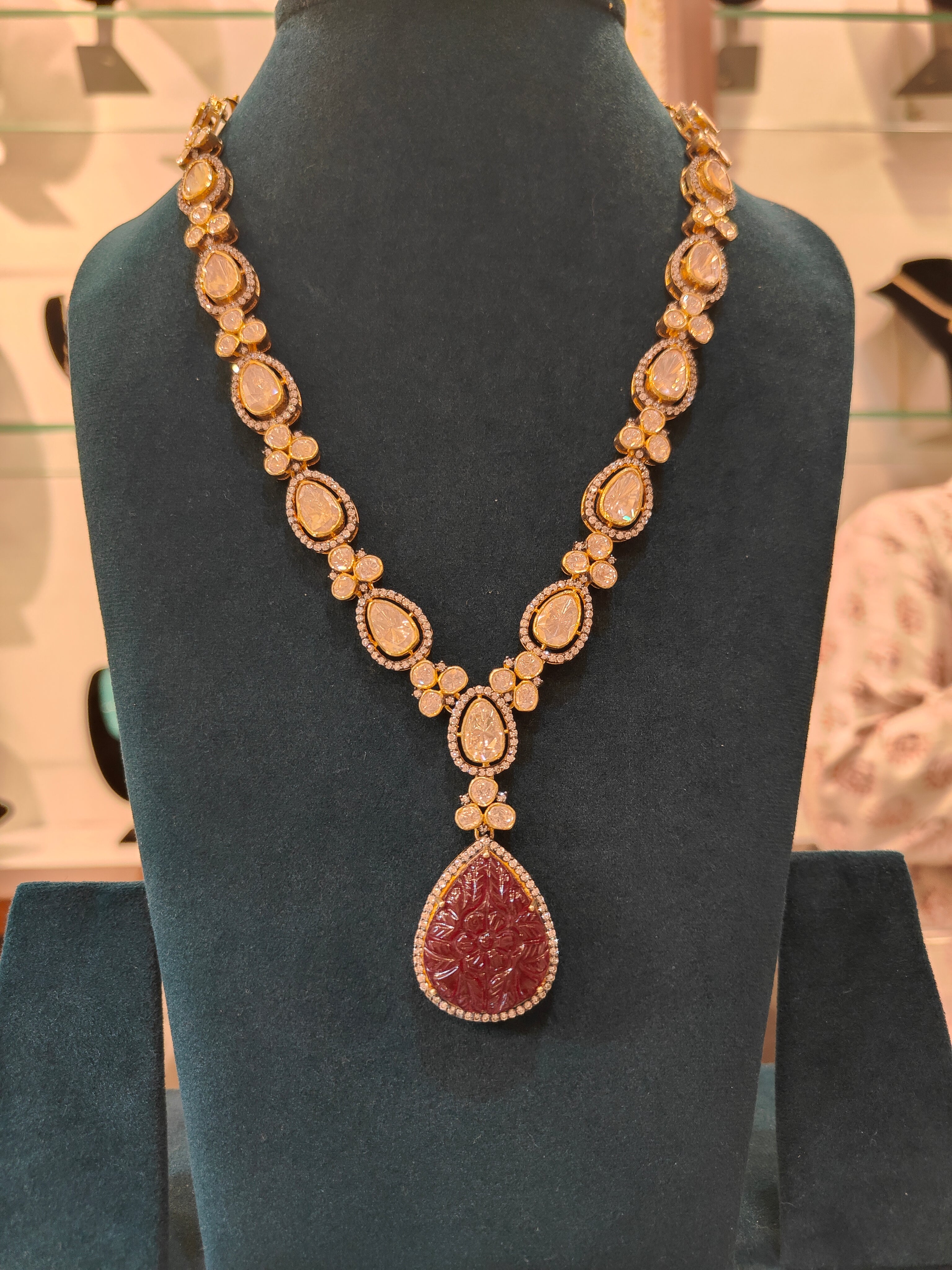 Red Stone Polki Victorian Necklace