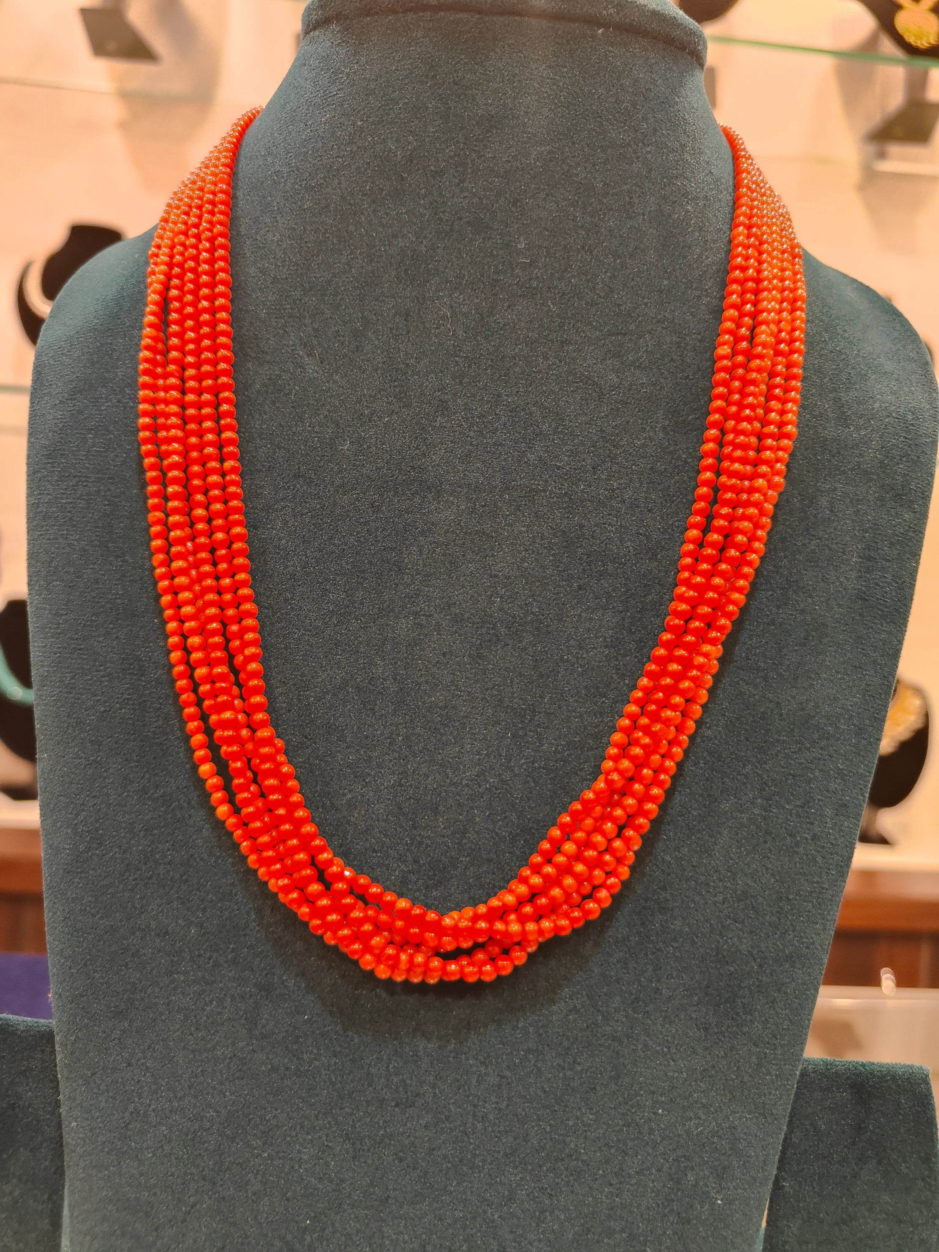 6 Lines Round Precious Coral Beads view 1