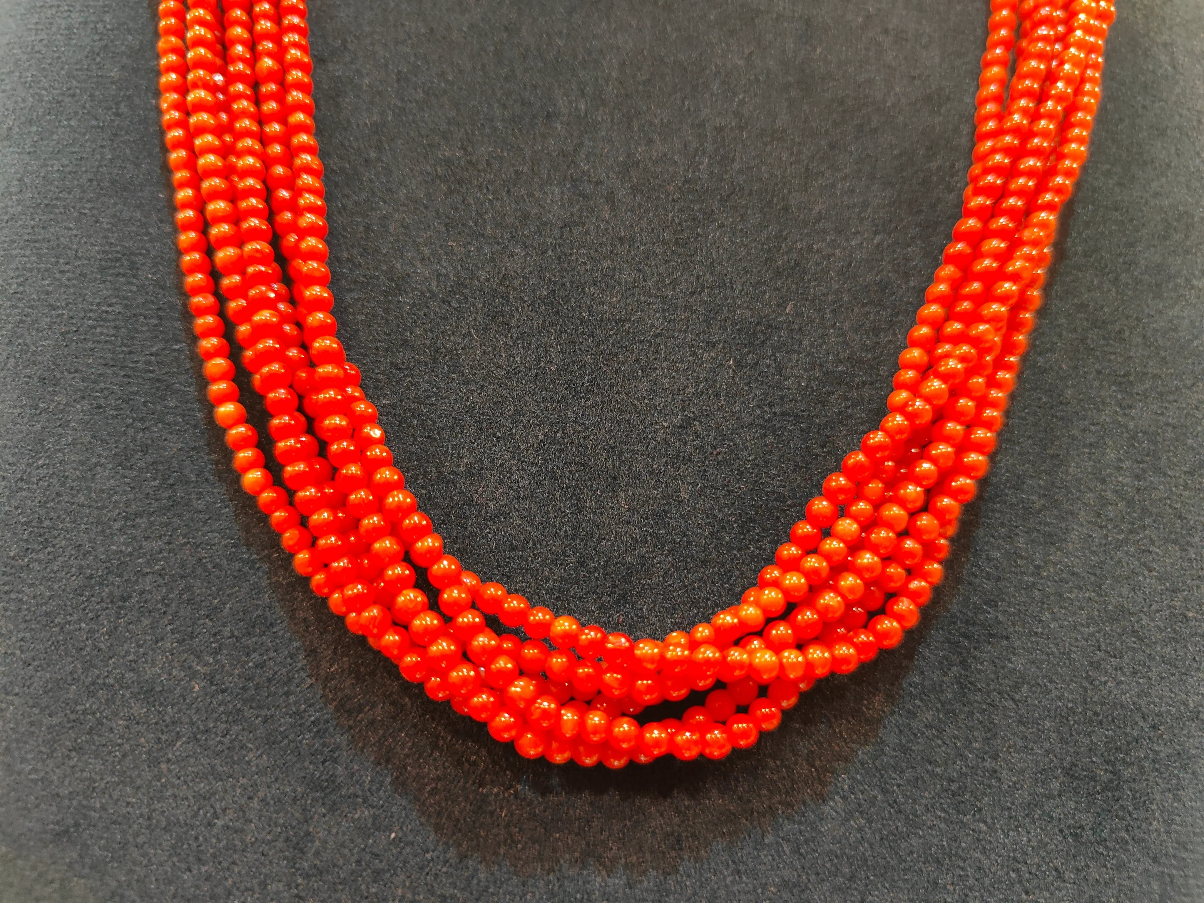 6 Lines Round Precious Coral Beads  thumbnail 2