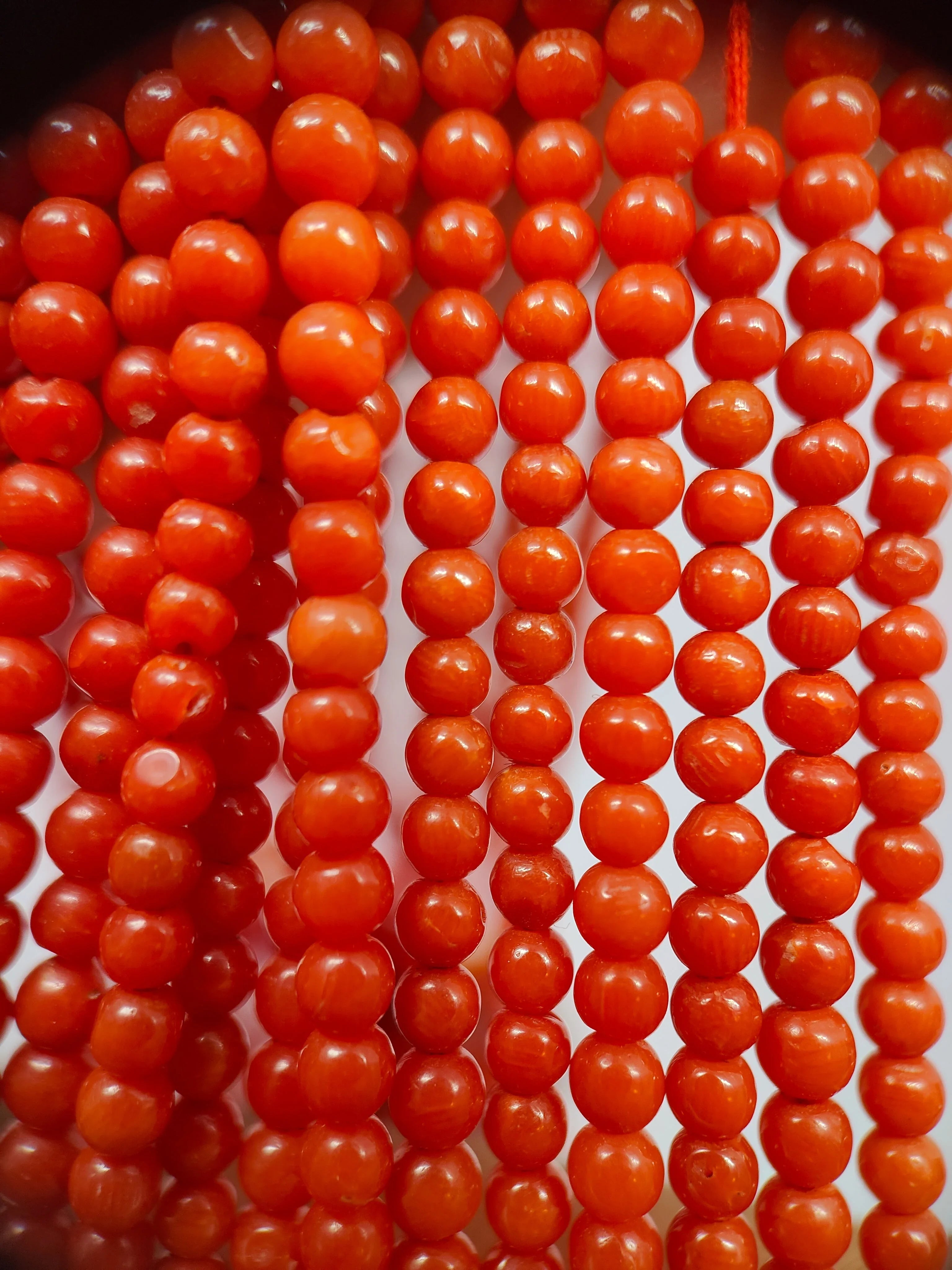 6 Lines Round Precious Coral Beads  thumbnail 3