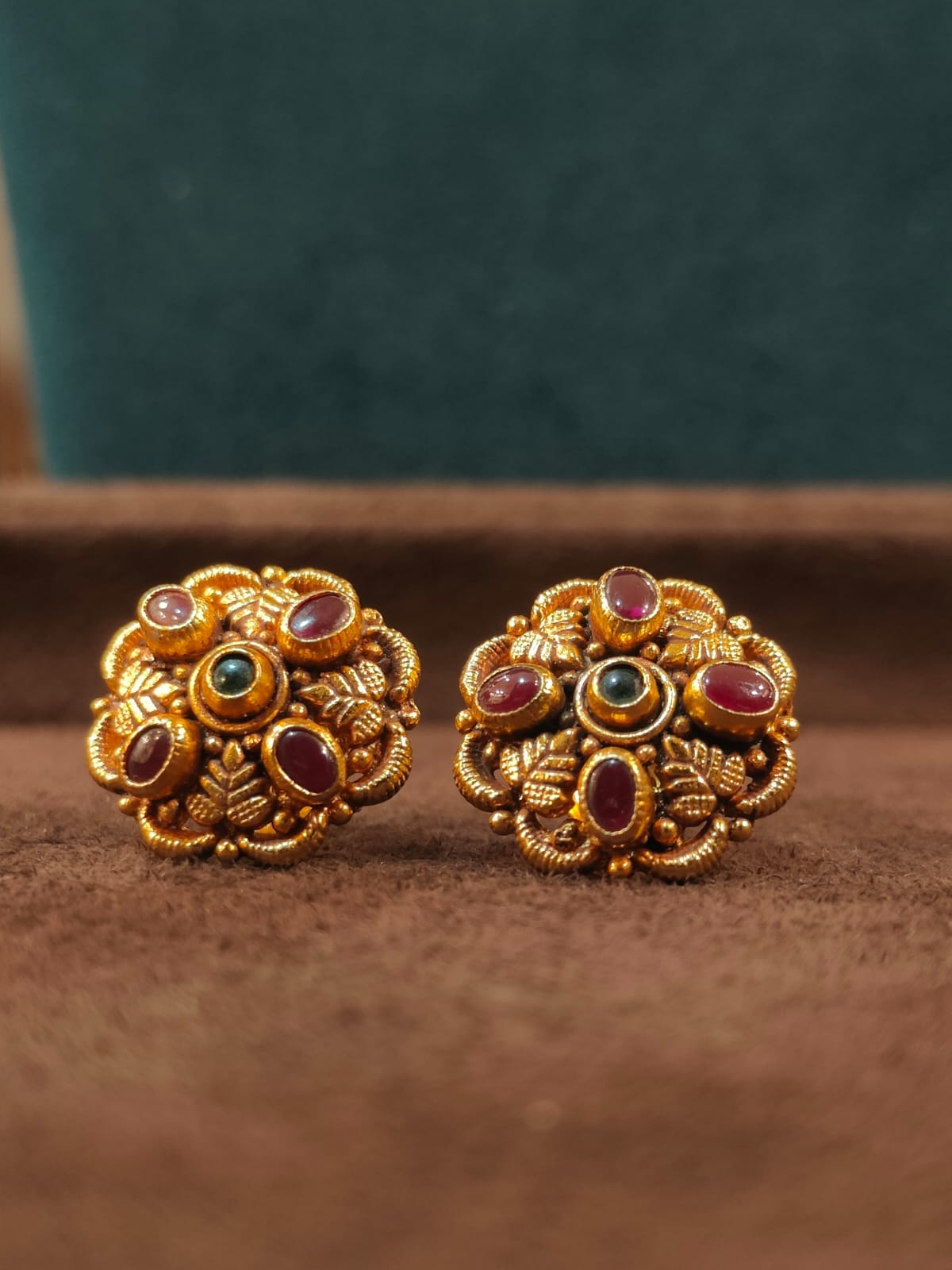Red Floral Nakshi Studs