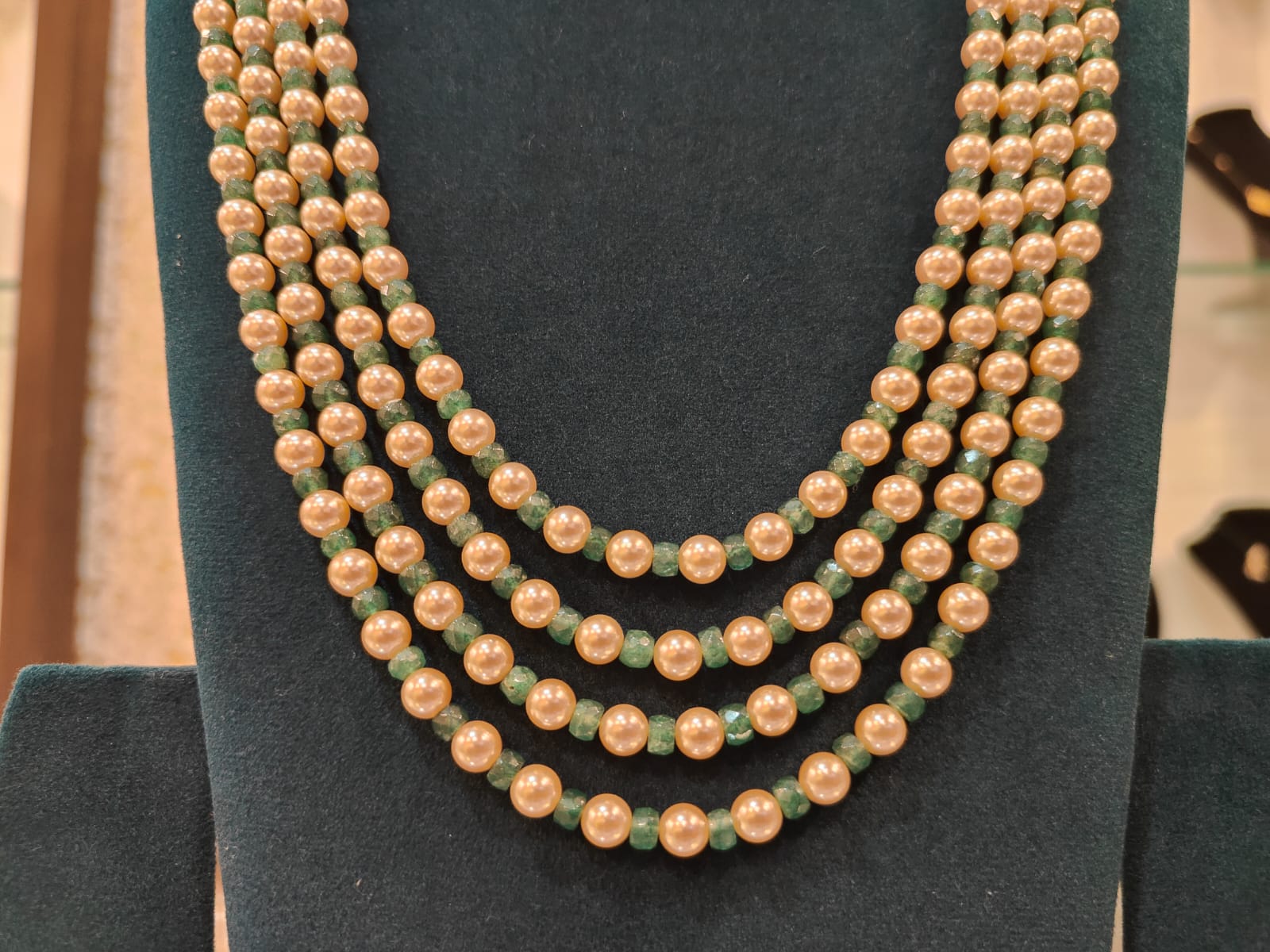 4 Lines Swarovski Pearls With Emerald Beads  thumbnail 2