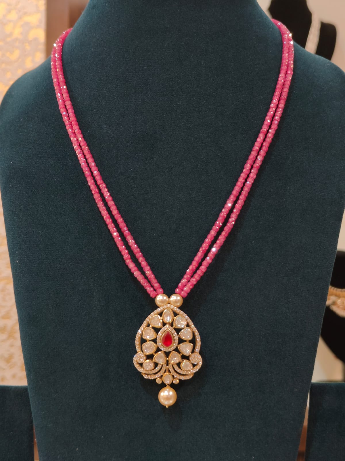 Victorian Pink Pendant With Pink Cz Beads view 1