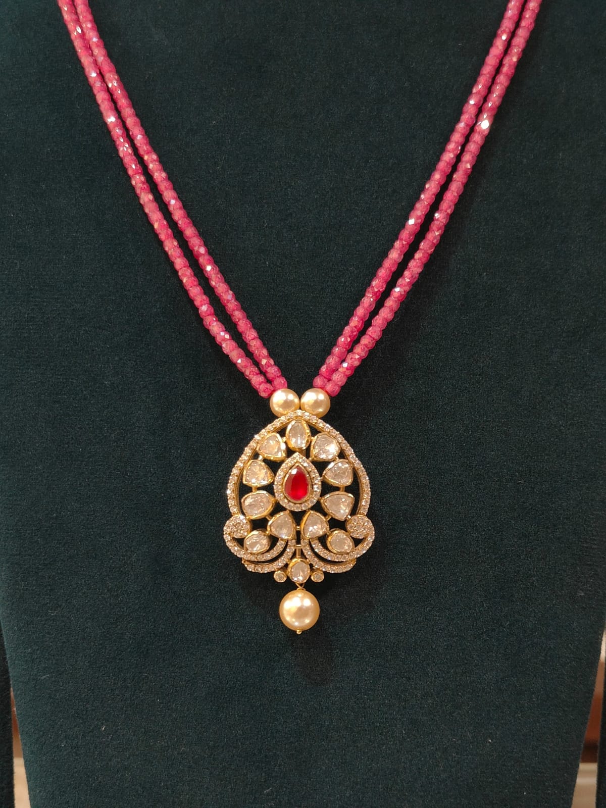 Victorian Pink Pendant With Pink Cz Beads thumbnail 2