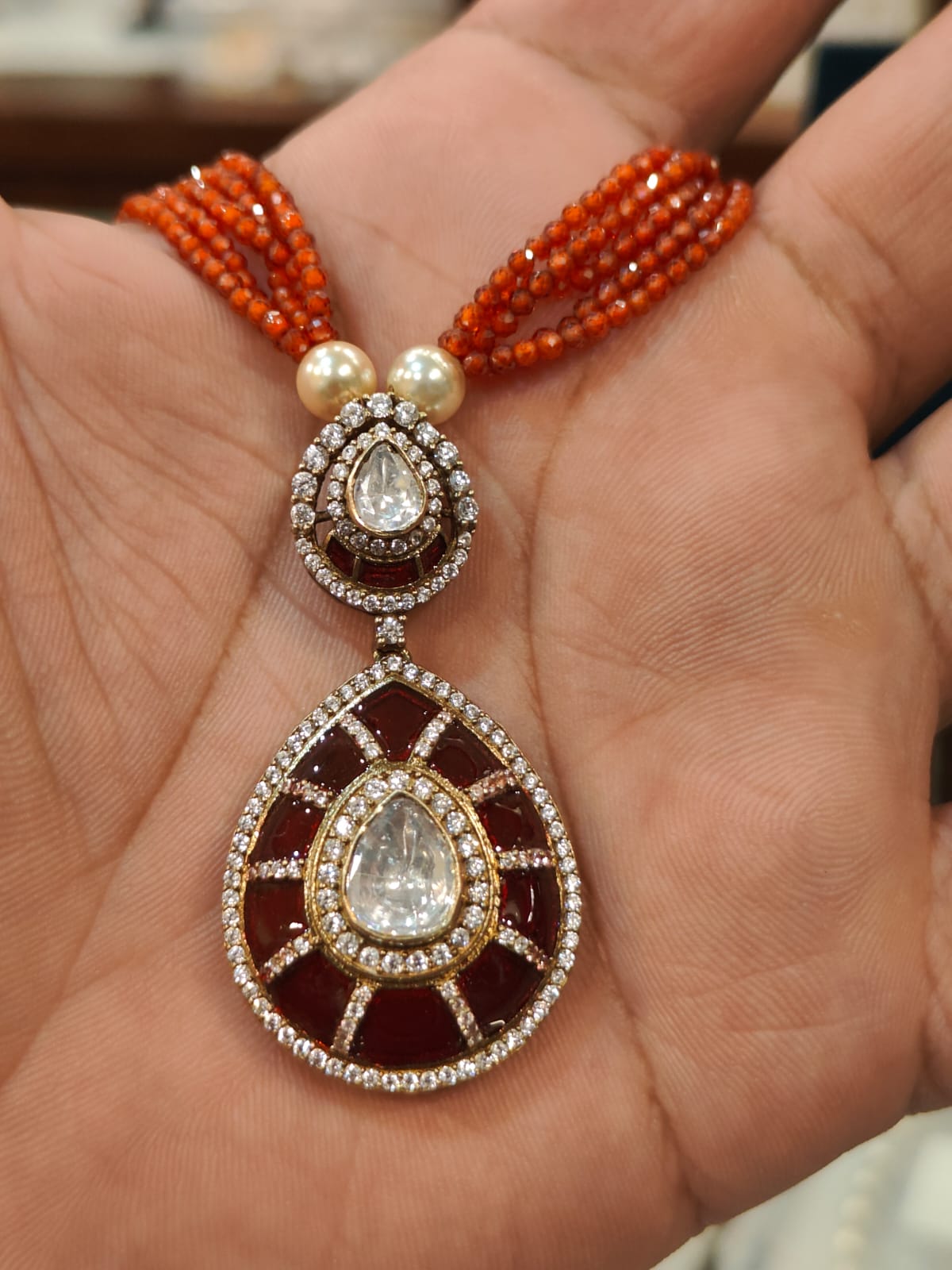 Victorian Pendant With Orange Cz Beads  thumbnail 2
