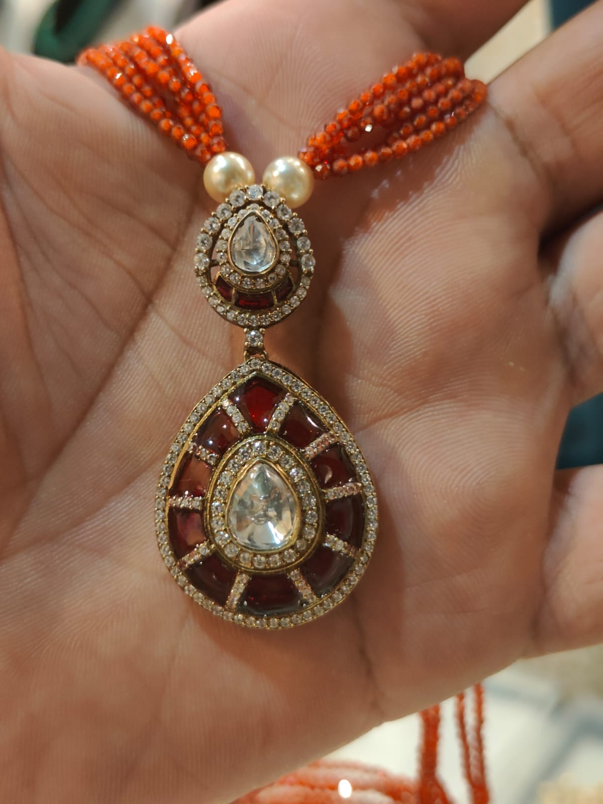 Victorian Pendant With Orange Cz Beads  thumbnail 3