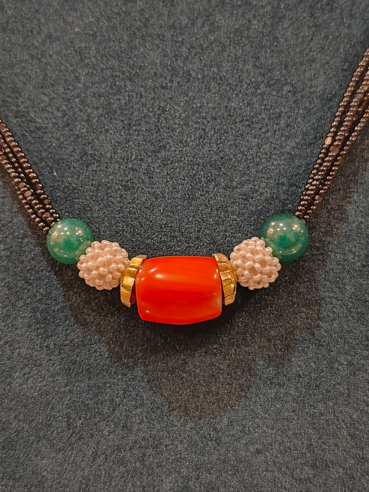 Black Beads With Coral Beads and Green Beads  thumbnail 2