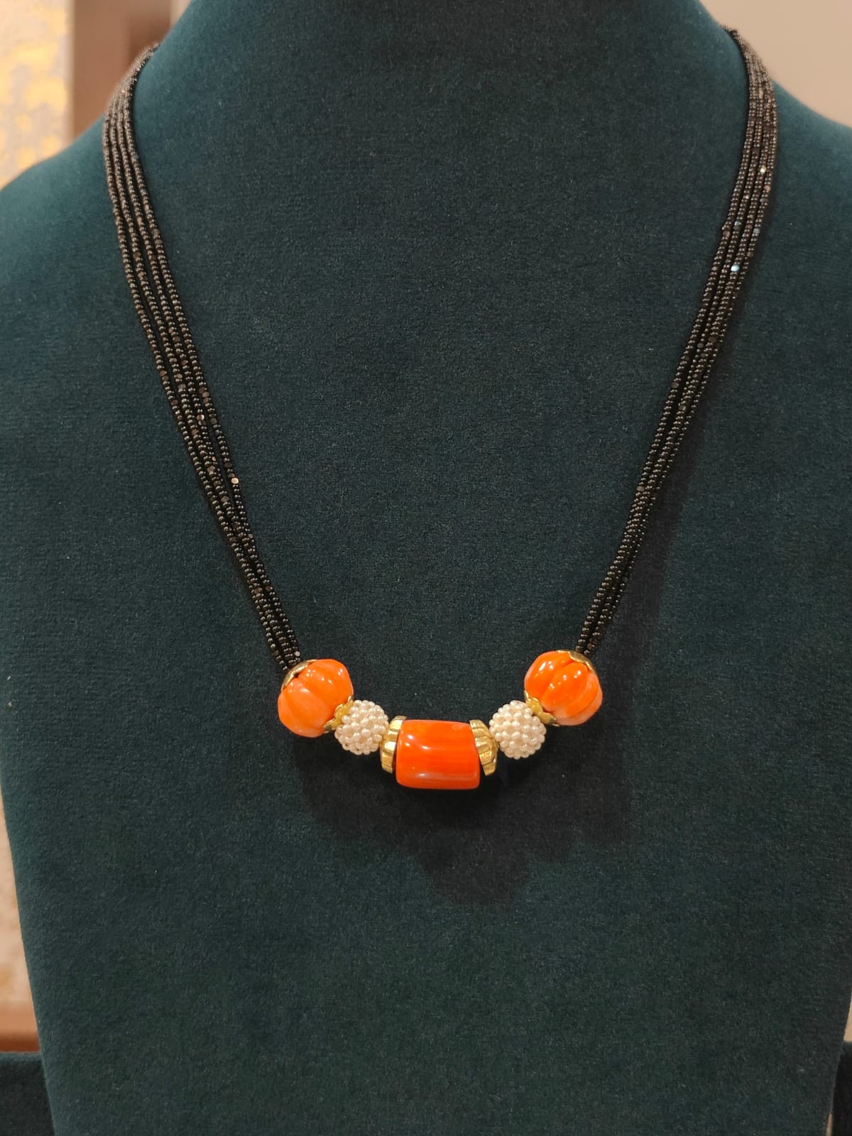 Black Beads With Coral Beads and Pearl Ball view 1