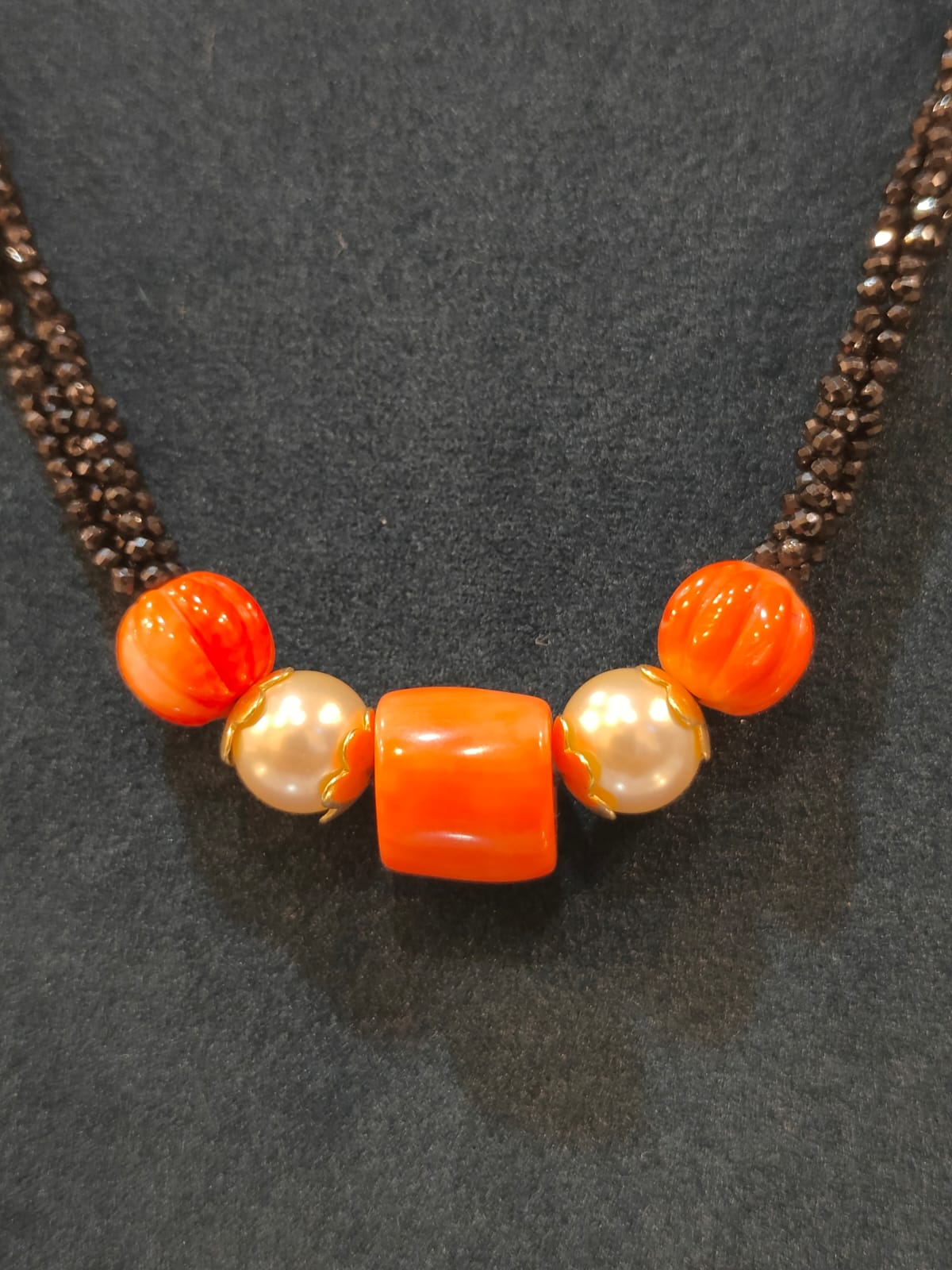 Black Beads With Coral Beads and Swarovski Pearls  thumbnail 2