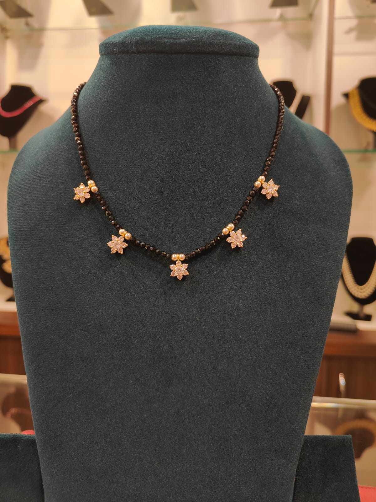 Black Beads With Star Flower Pendants view 1
