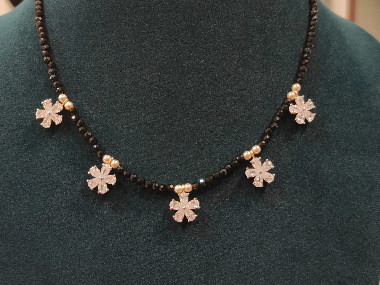 Black Beads With Flower Pendants view 1