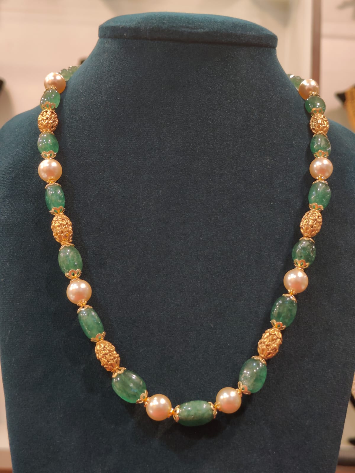 Green Beads With Nakshi Balls view 1
