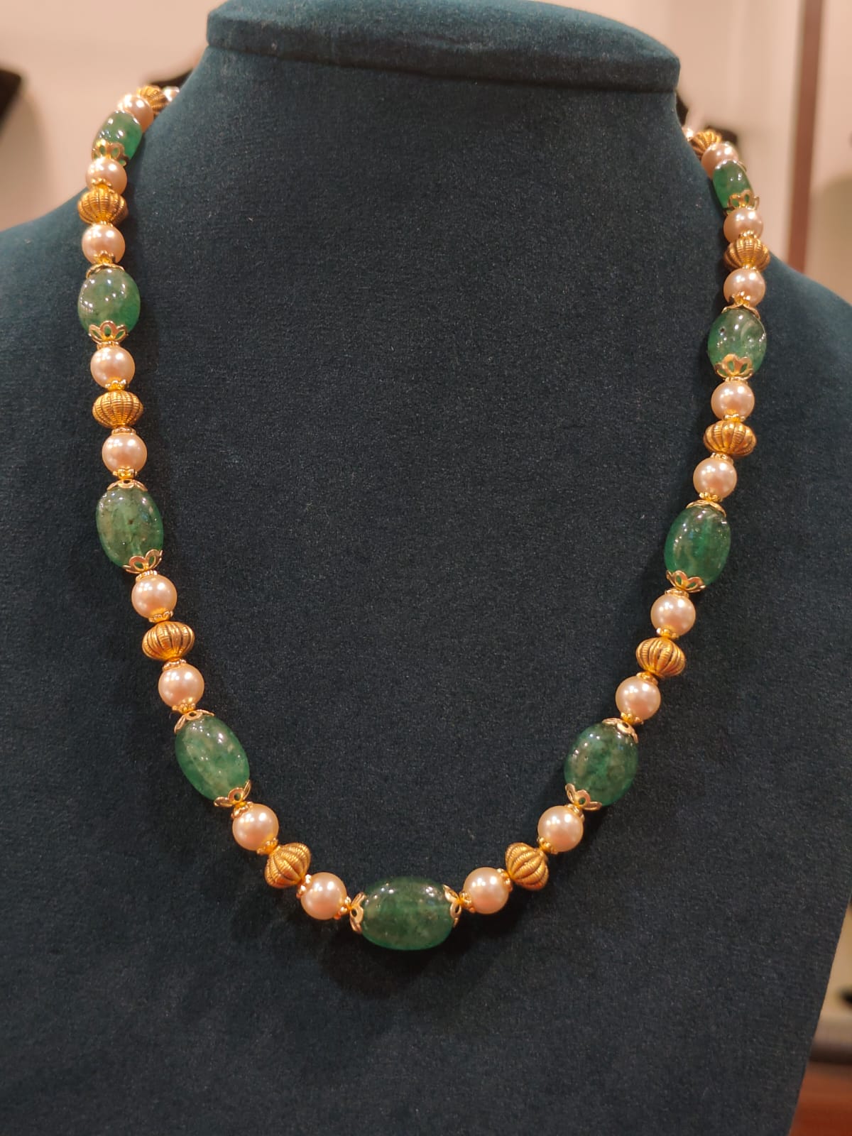 Green Beads With Nakshi Tarbuja Balls view 1