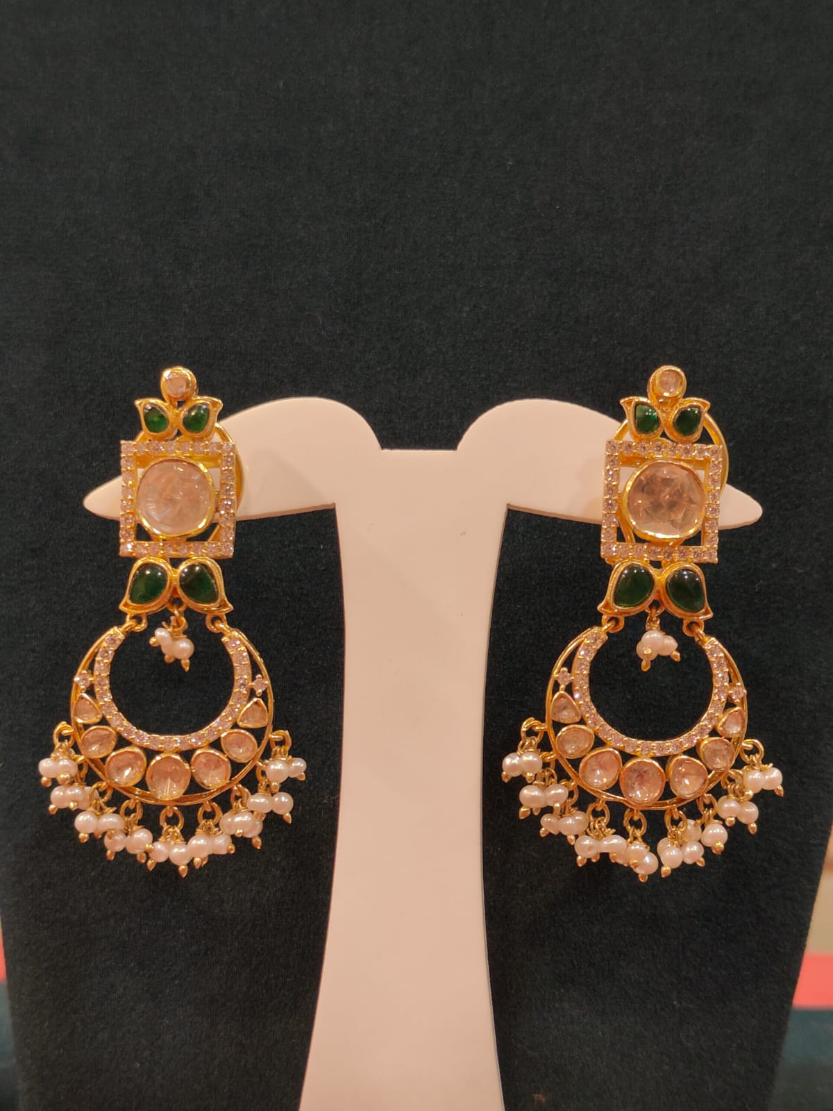 Green Chandbali Earrings view 1