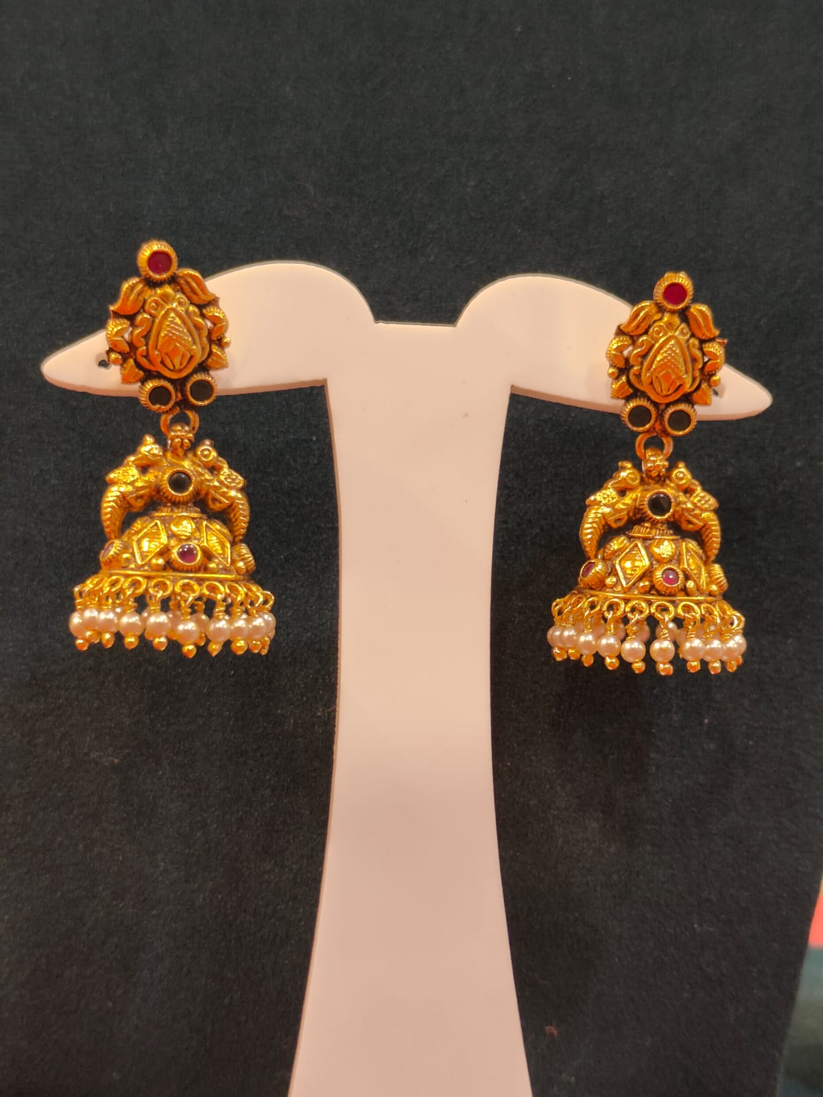 Nakshi Jhumka With Swarovski Pearl Drops view 1