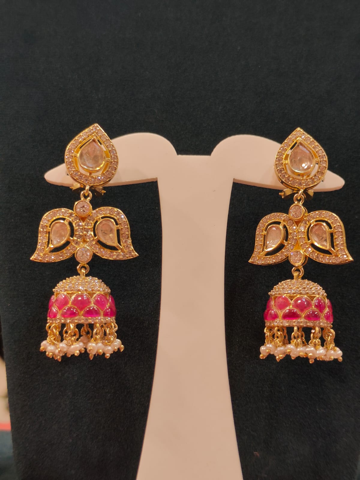 Victorian Jhumka With Pink Stone view 1