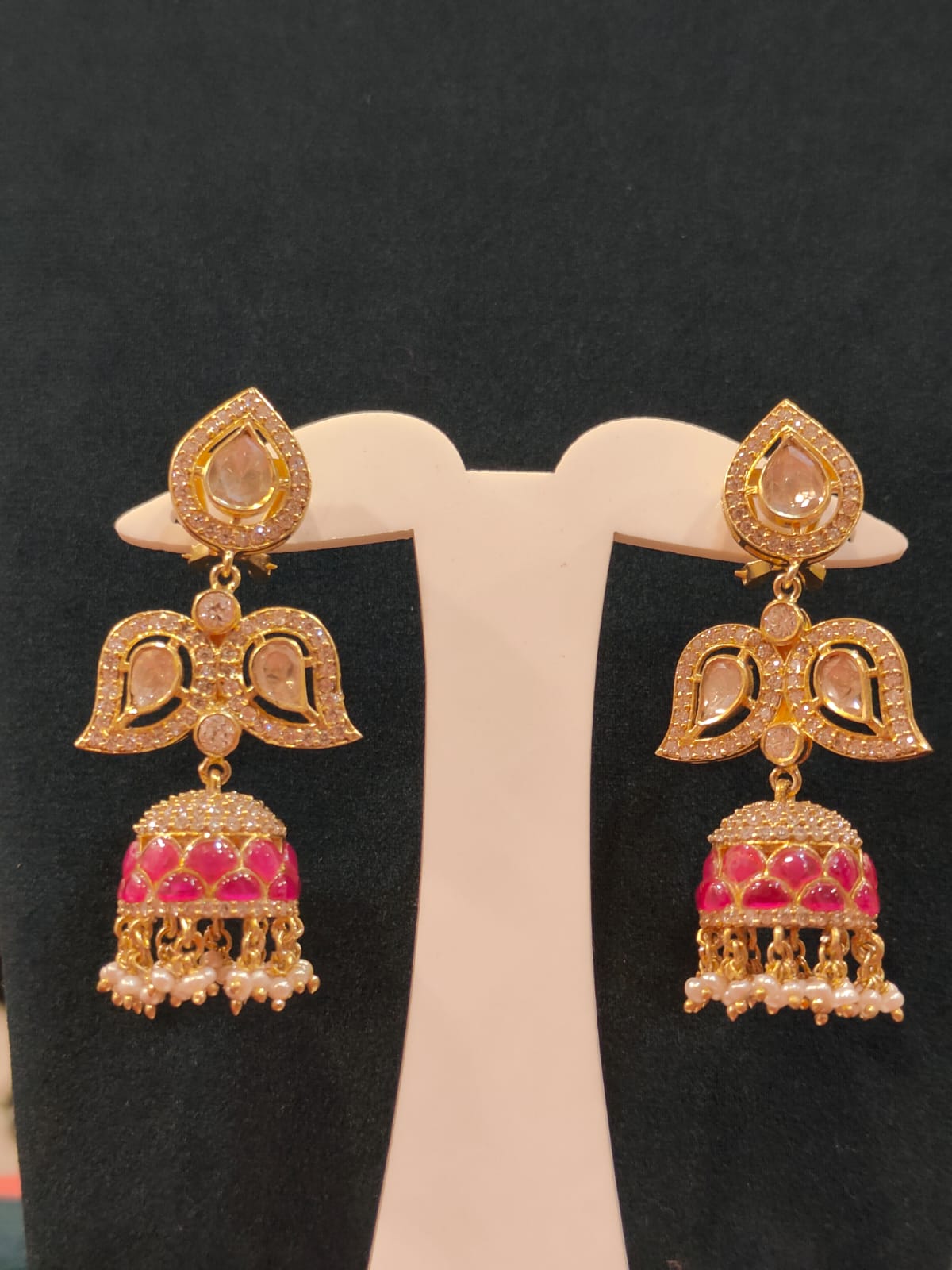 Victorian Jhumka With Pink Stone  thumbnail 2