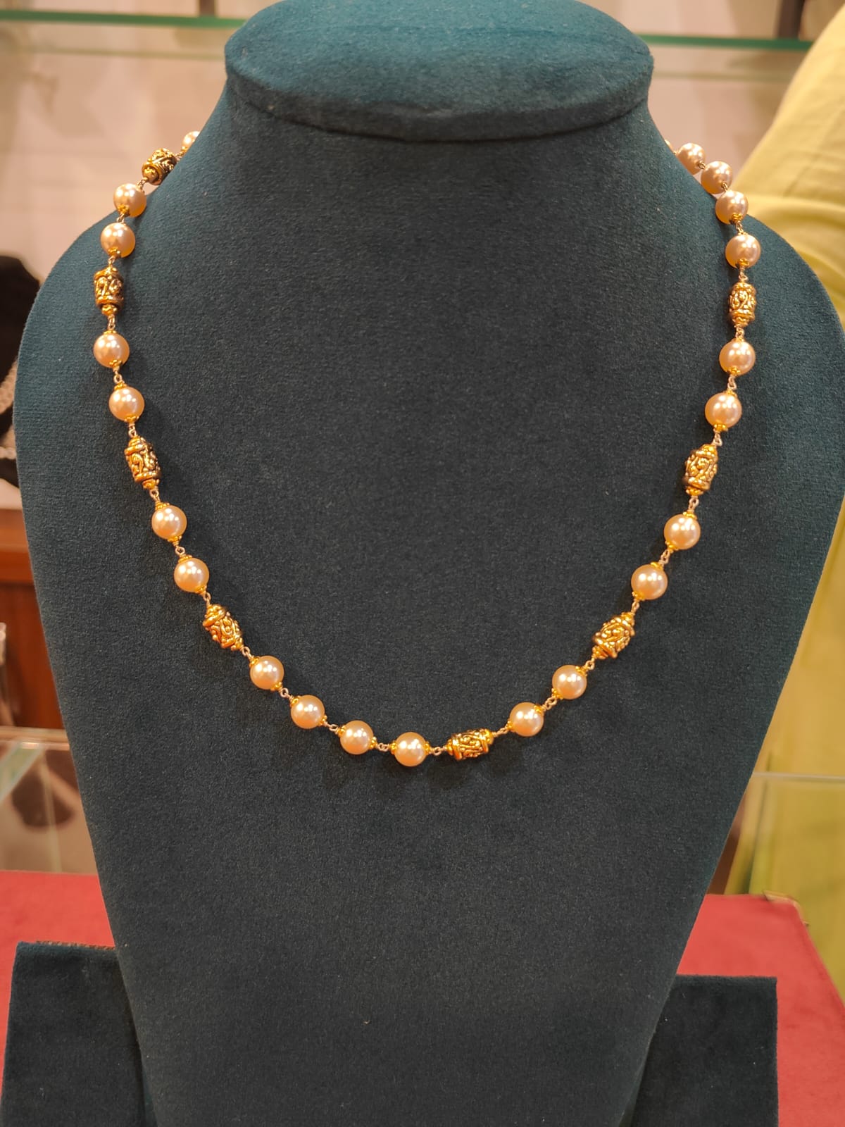 Tharmala With Swarovski Pearls and Square Nakshi Balls view 1