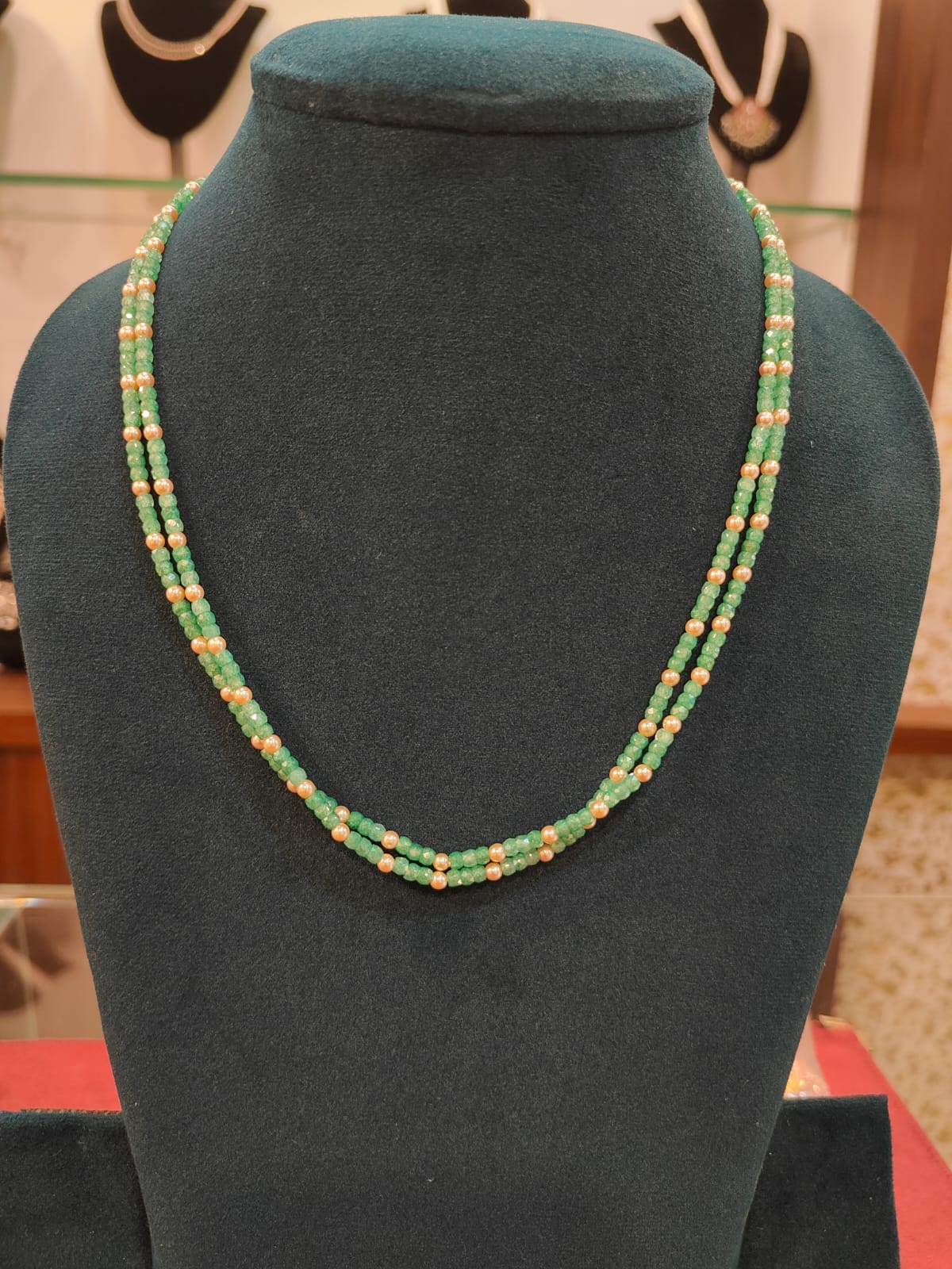 2 Lines Green Cz Beads and Swarovski Pearls view 1
