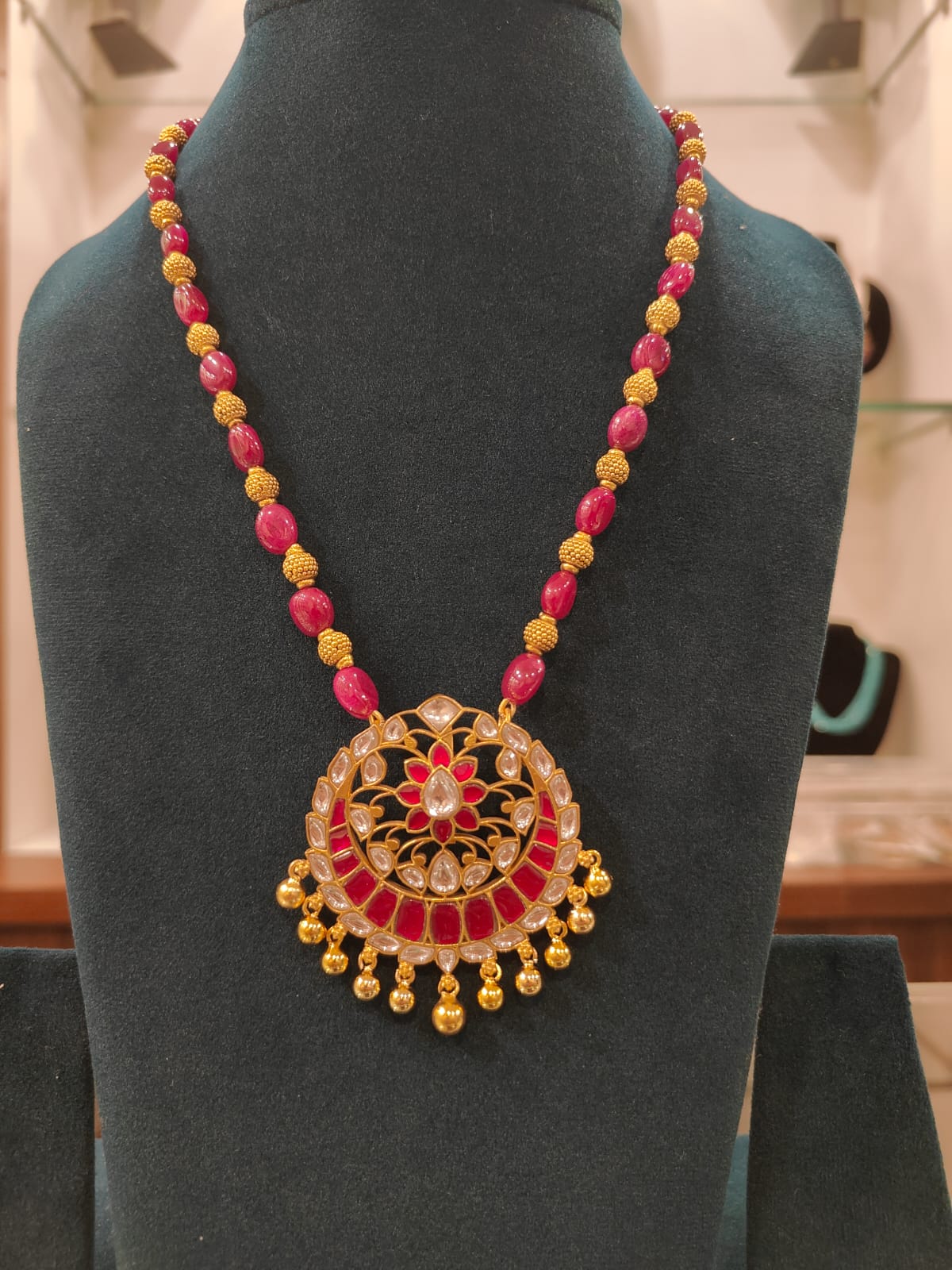 Kundan Pendant With Ruby Beads view 1