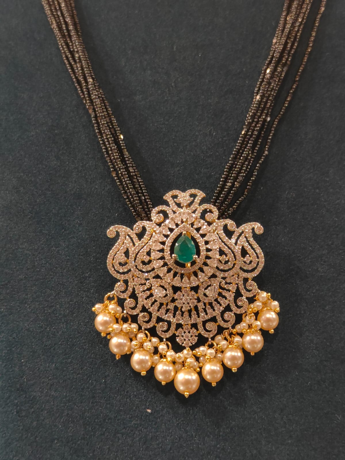 Black Beads With Cz Pendant view 1