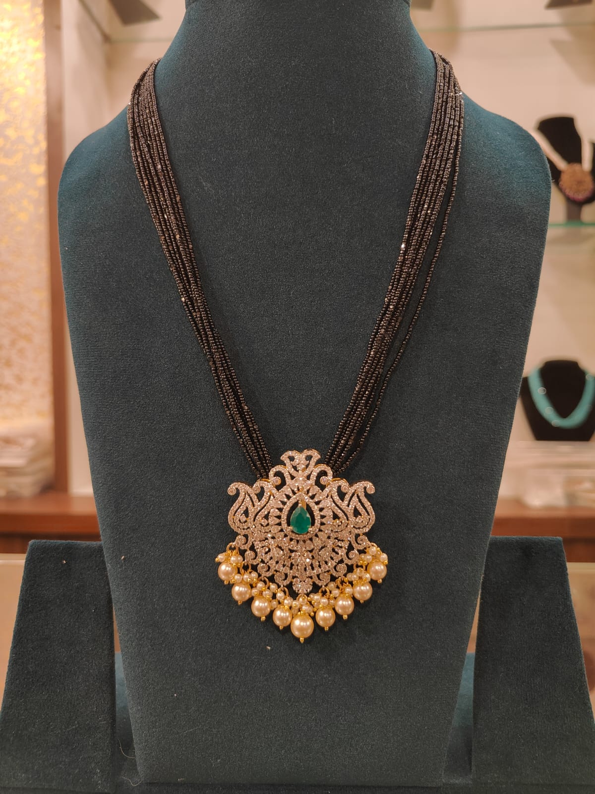 Black Beads With Cz Pendant  thumbnail 2