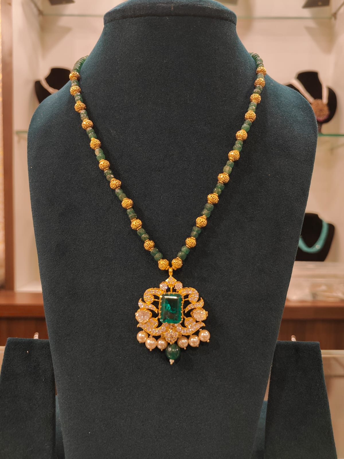 Victorian Pendant With Emerald Beads view 1
