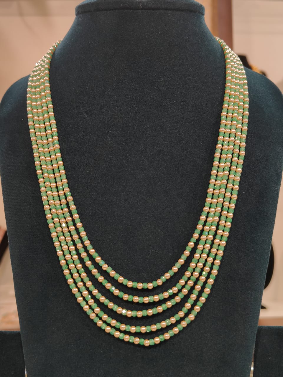 5 Lines Green Cz Beads and Swarovski Pearls view 1