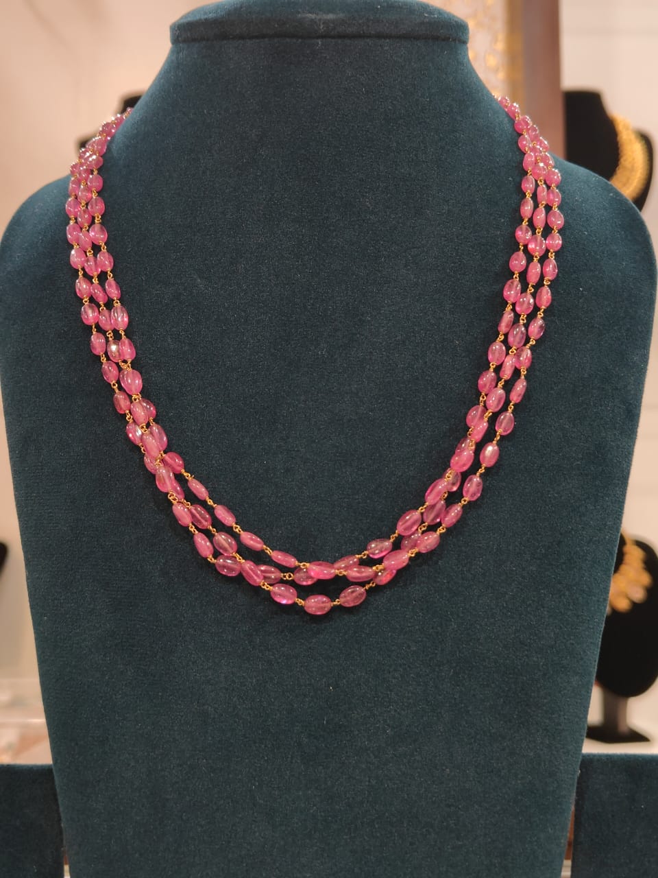 3 Lines Tharmala Glass Filled Ruby Beads view 1