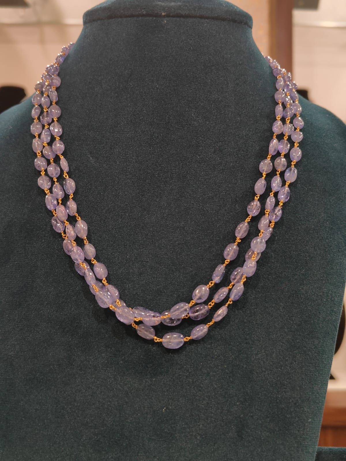 3 Lines Tharmala With Blue Sapphire Beads 
