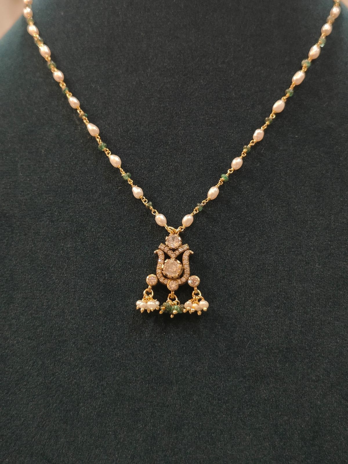 Victorian Pendant With Rice Pearls and Emerald Beads Tharmala  thumbnail 2
