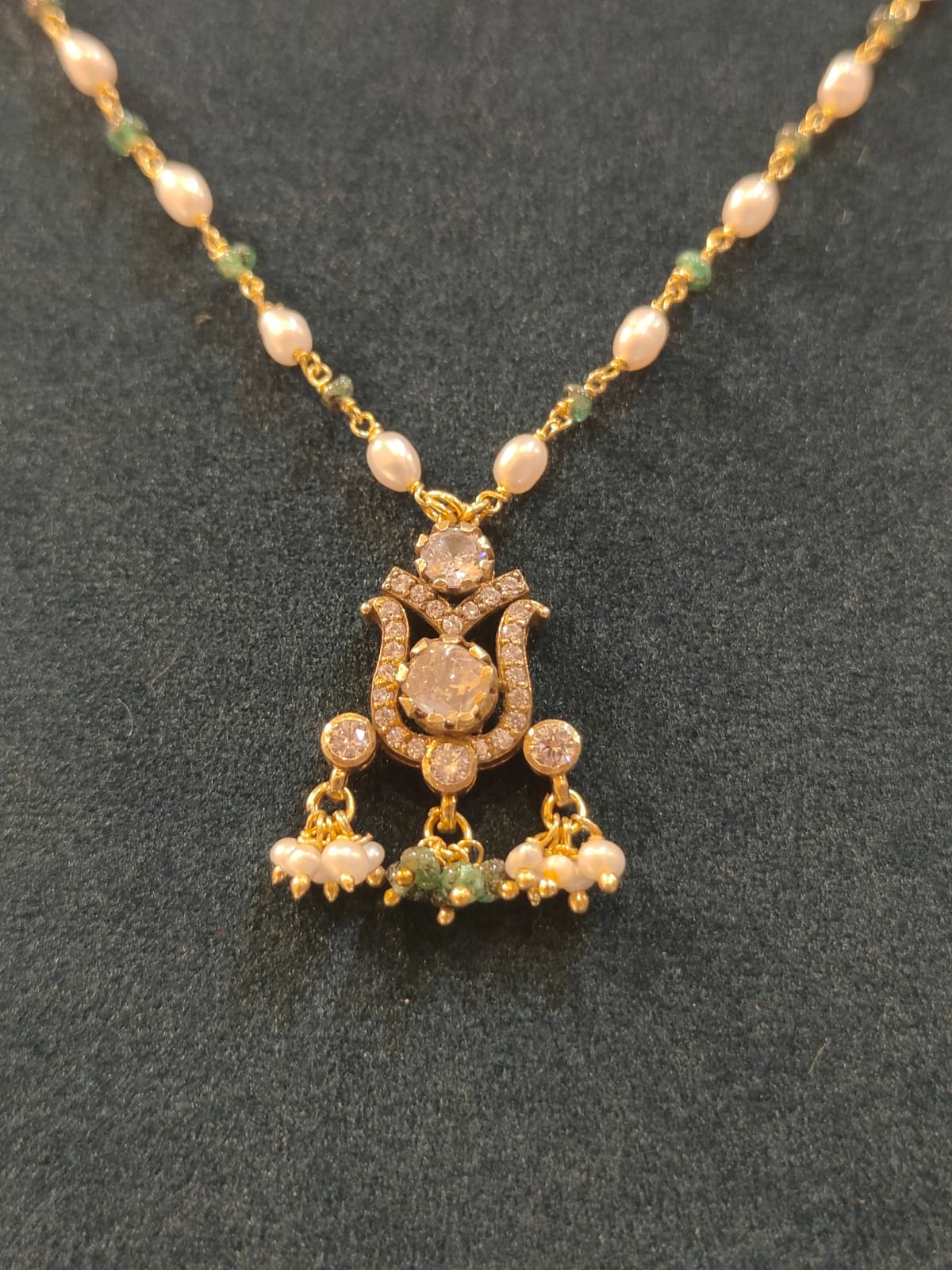Victorian Pendant With Rice Pearls and Emerald Beads Tharmala  thumbnail 3