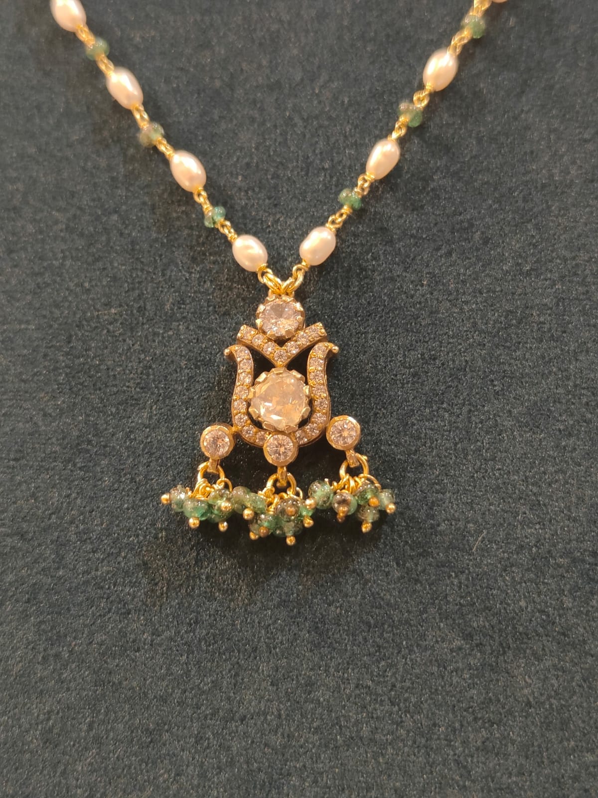 Victorian Pendant With Cultured Rice Pearls and Emerald Beads Tharmala  thumbnail 3
