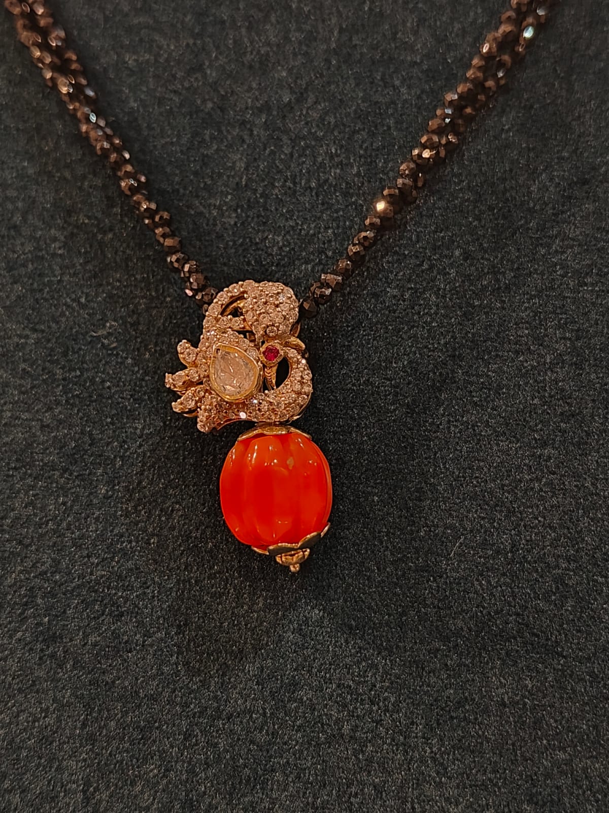 Victorian Peacock Pendant Black Beads  thumbnail 2