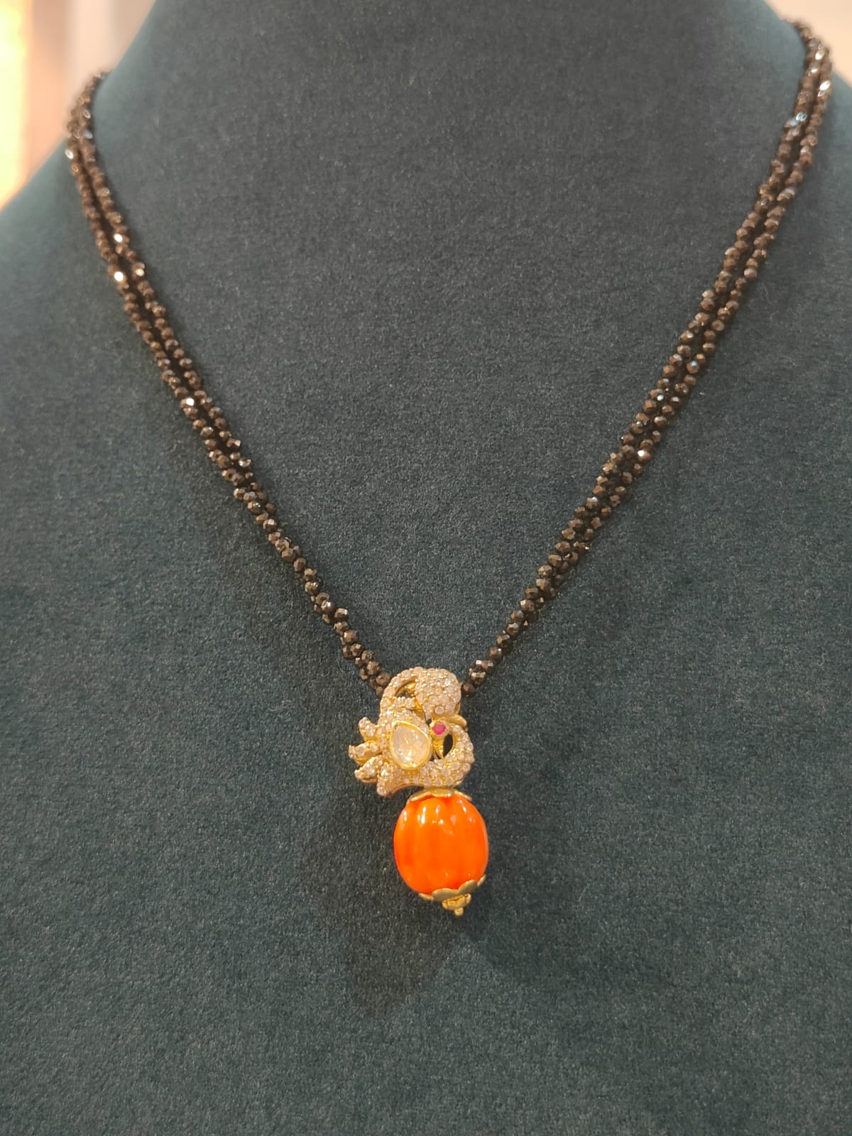 Victorian Peacock Pendant Black Beads  thumbnail 6