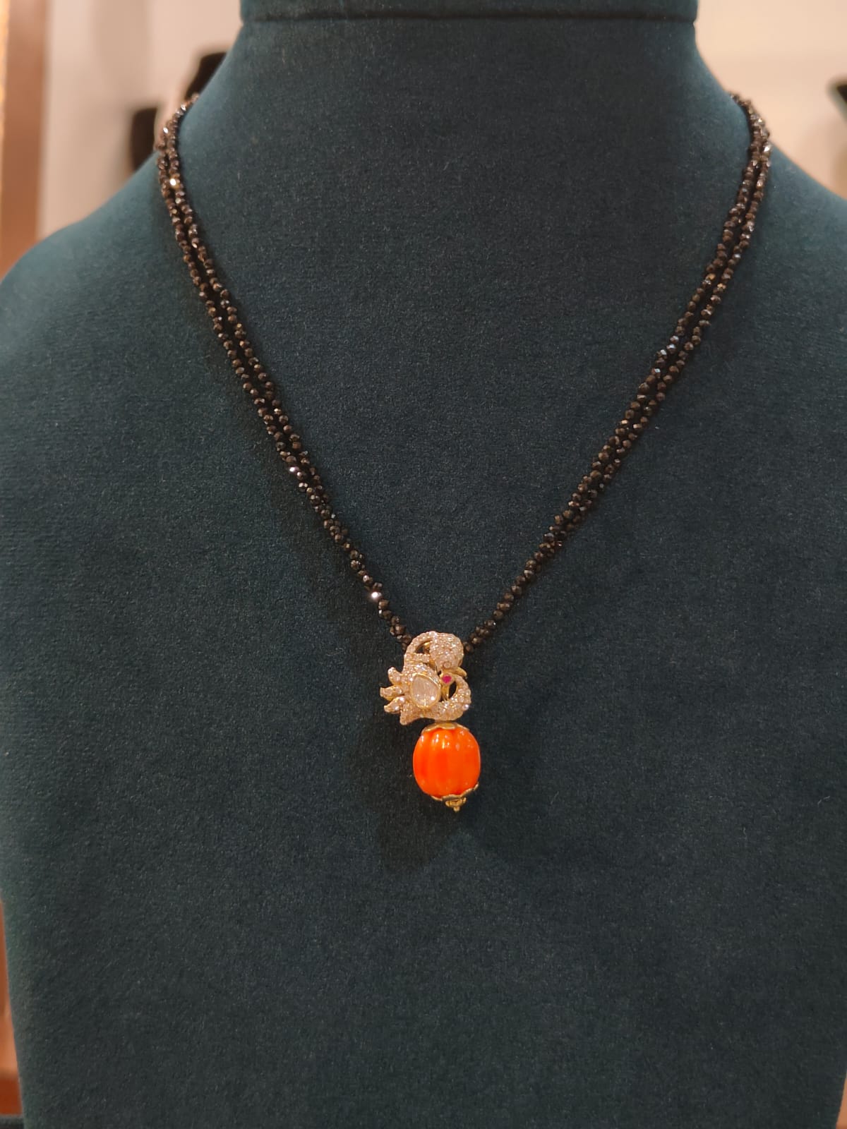 Victorian Peacock Pendant Black Beads  thumbnail 7