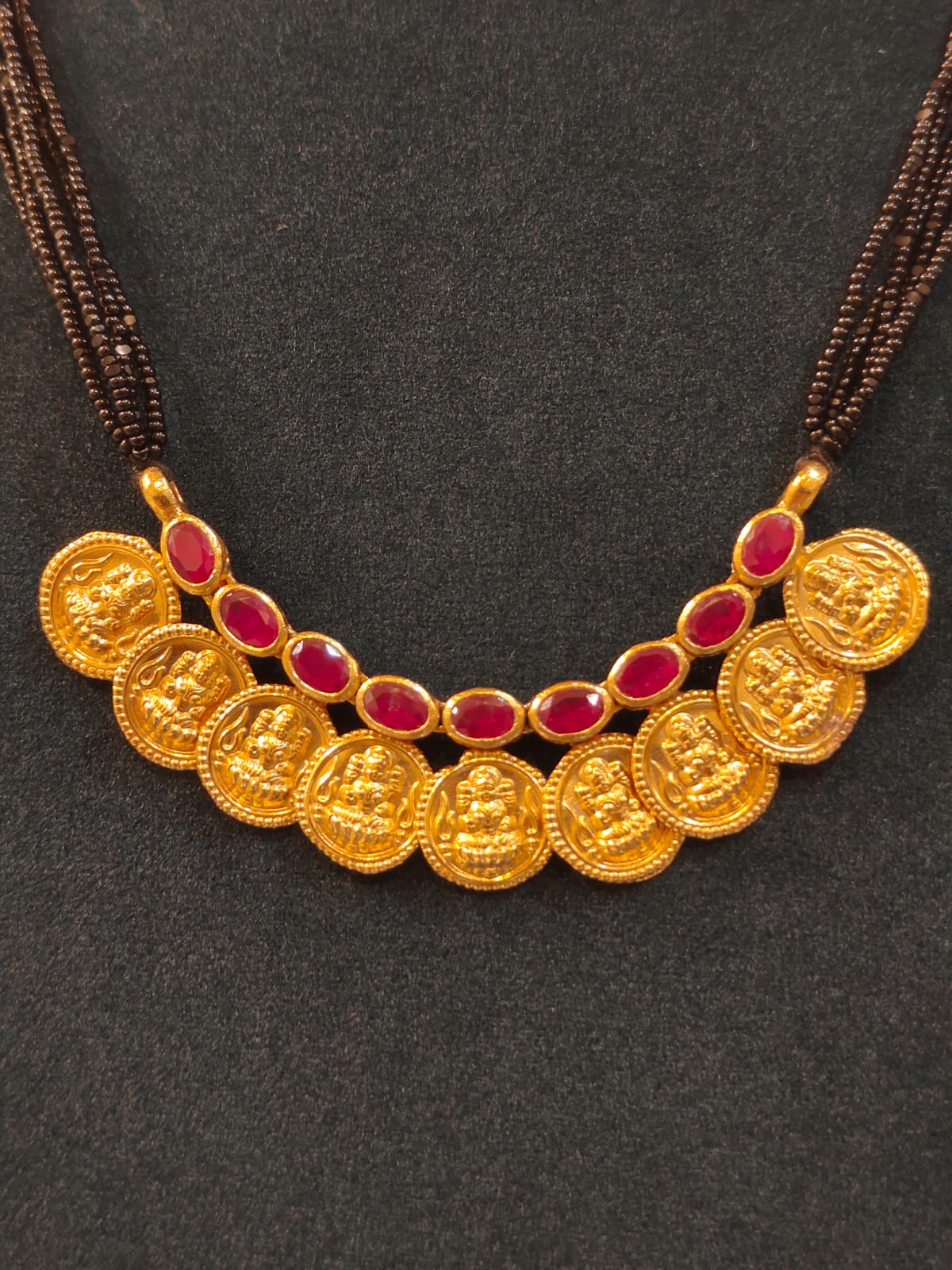 Black Beads With Lakshmi Kasu Pendant  thumbnail 2