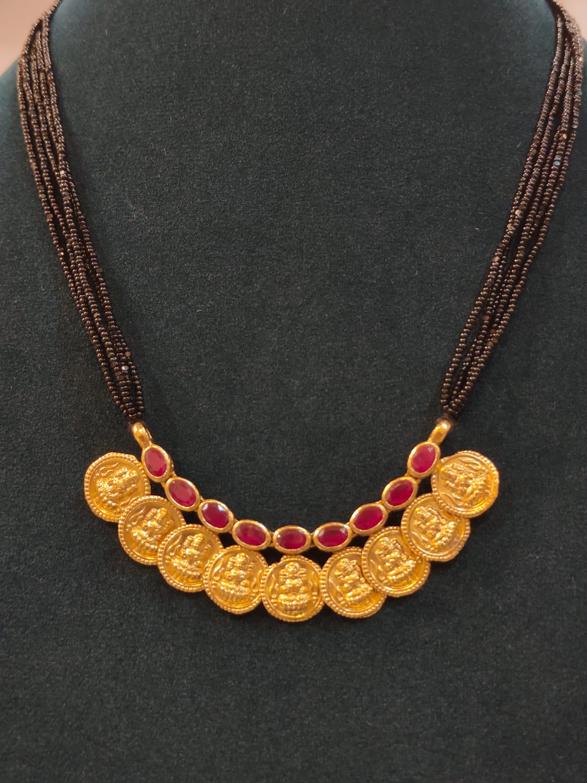 Black Beads With Lakshmi Kasu Pendant  thumbnail 5
