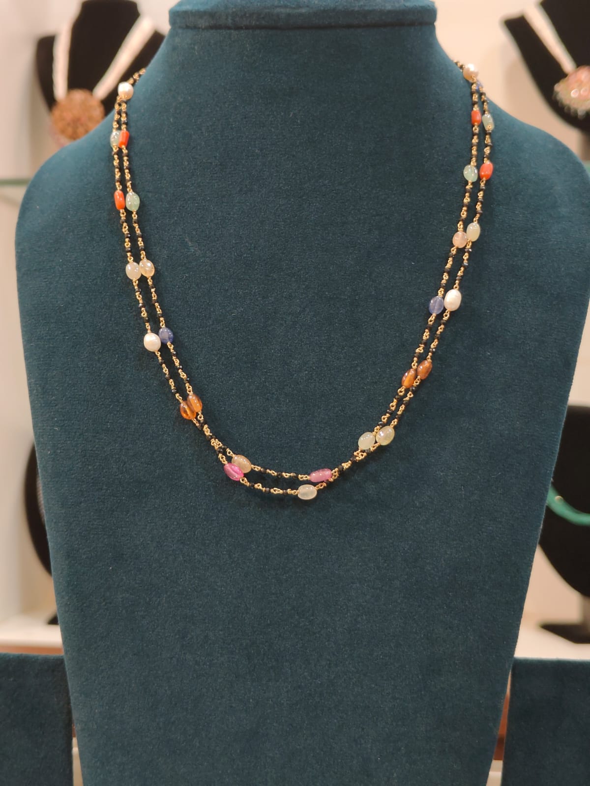 2 Lines Navaratna and Black Beads  thumbnail 9
