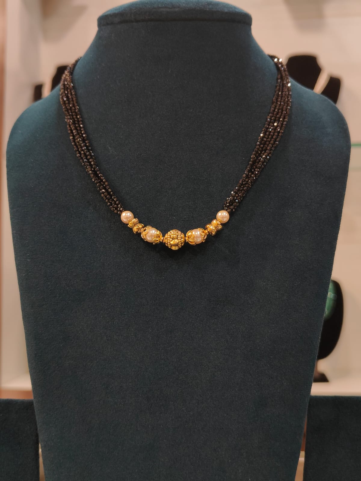 Black Beads With Swarovski Pearls 
