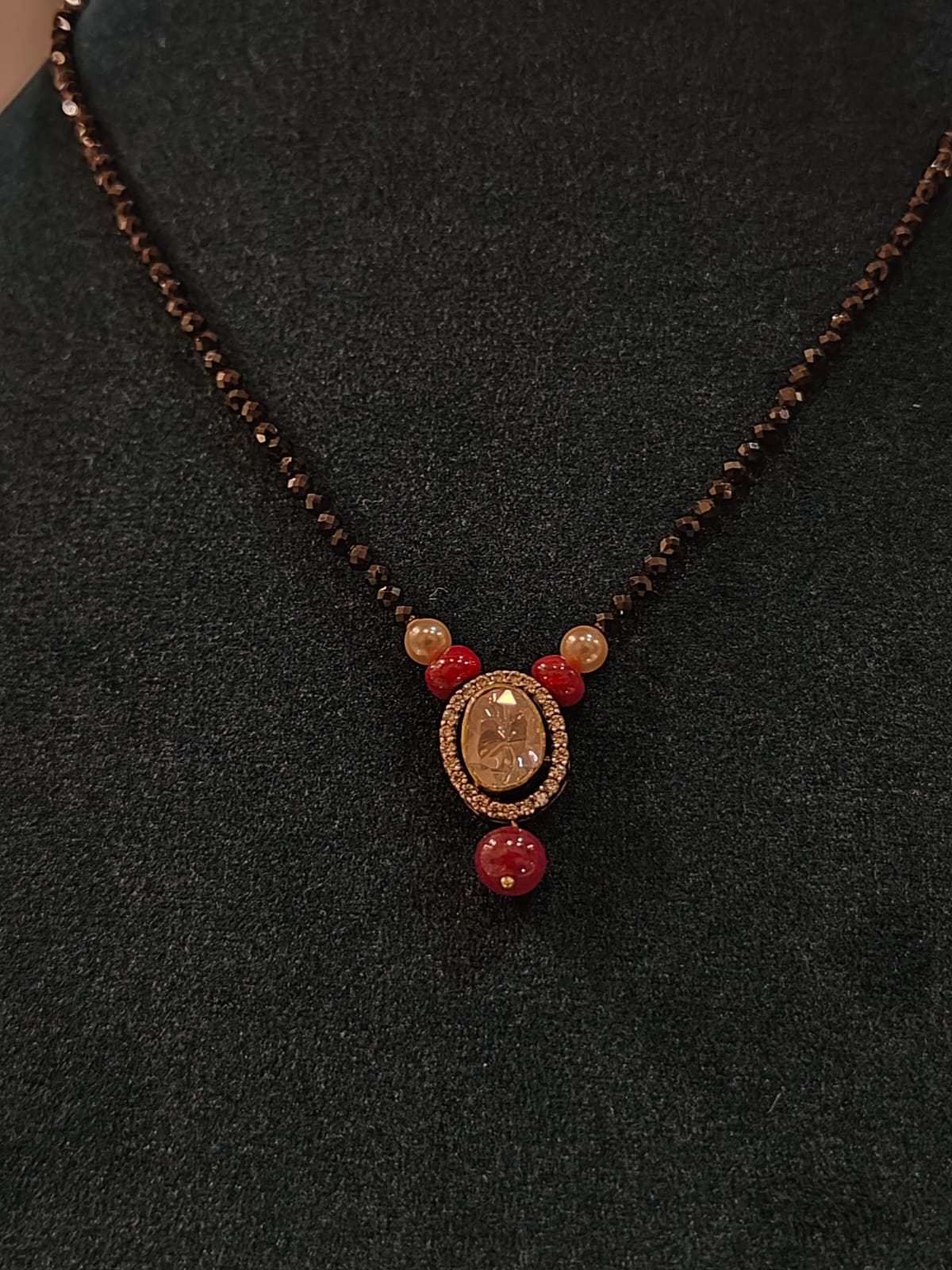 Black Beads With Victorian Oval Pendant  thumbnail 3