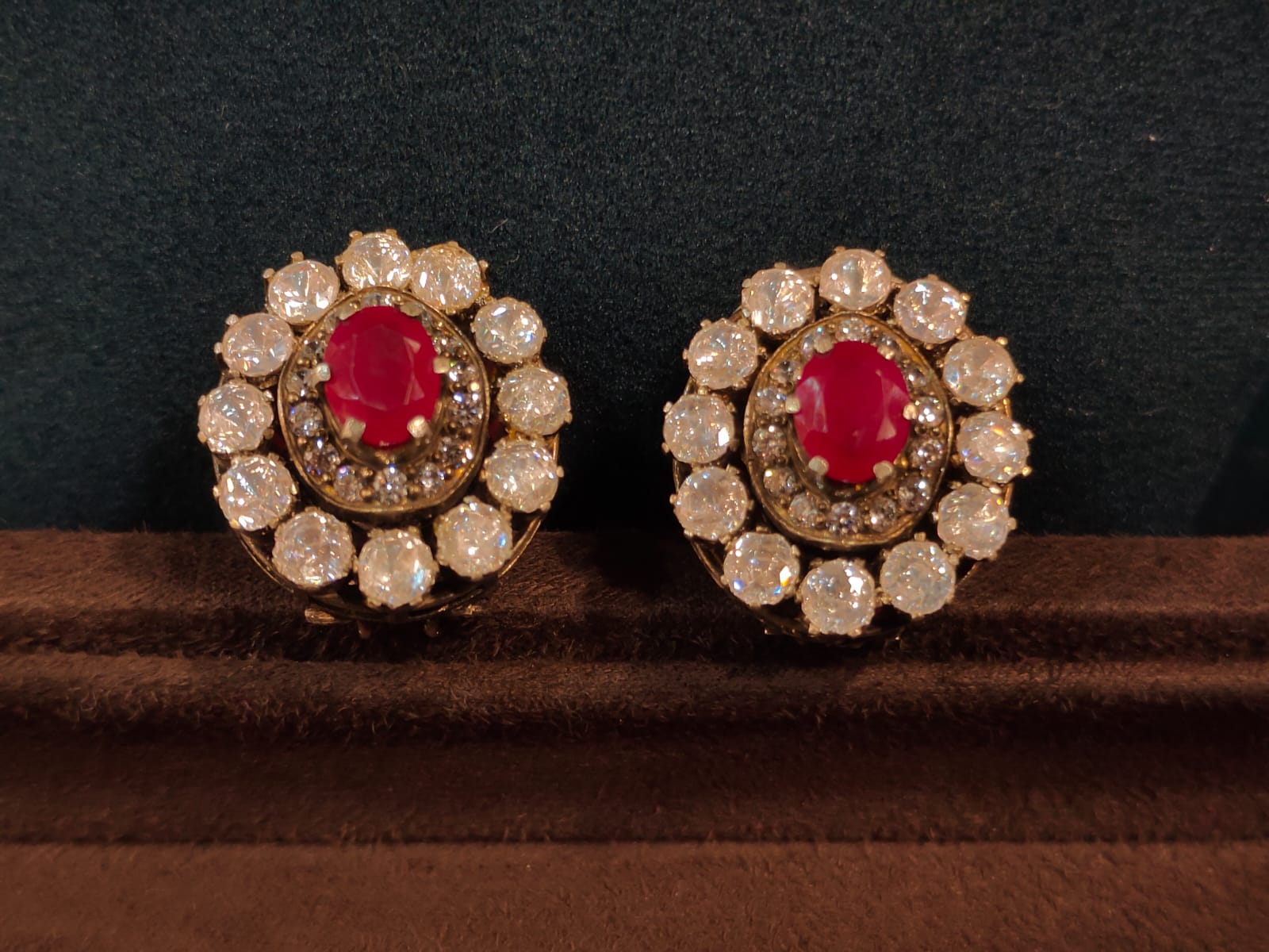 Oval Red Mozanite Victorian Studs