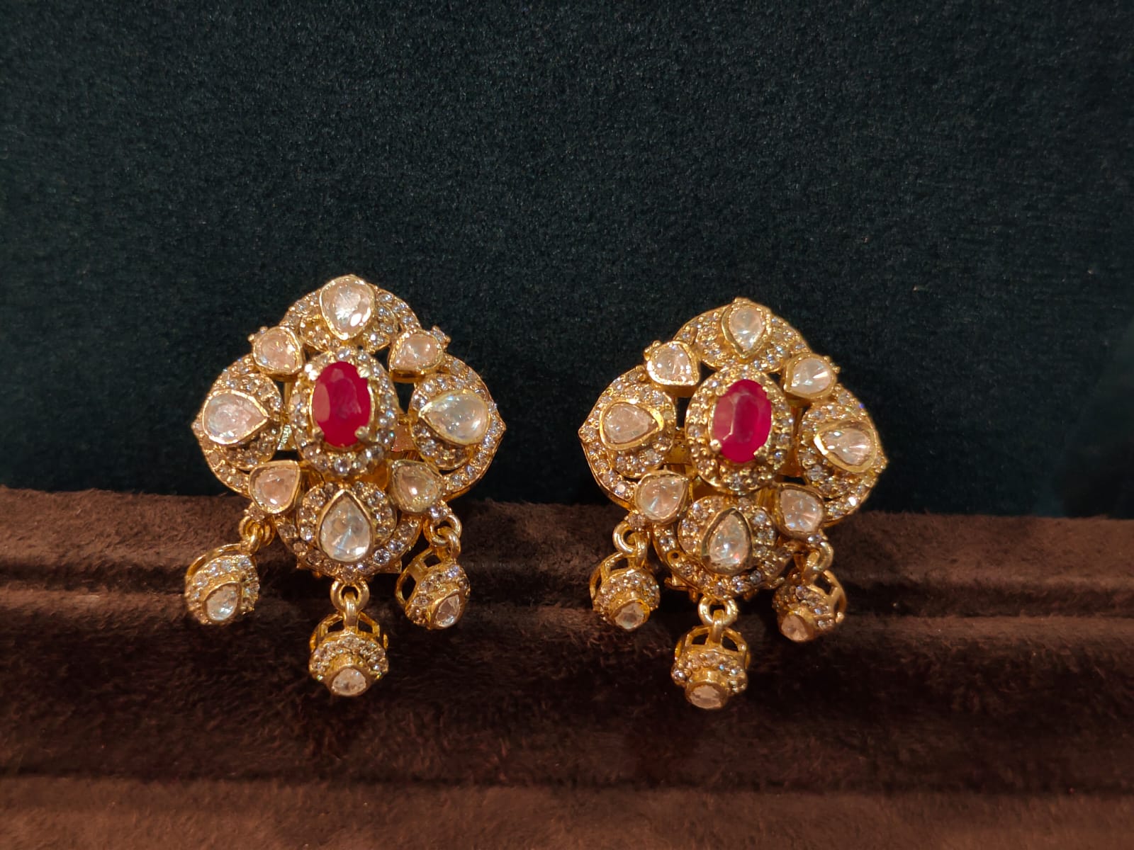 Victorian Square Ruby Drops Studs